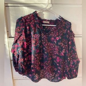 Ulla Johnson Manet Floral Top with Puff sleeve and Ruffles